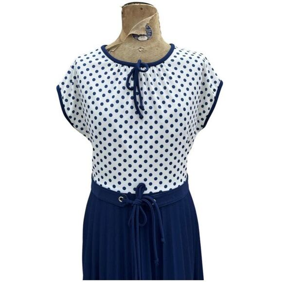 Vintage Blue Polka Dot 60s Large Dress - Picture 2 of 10